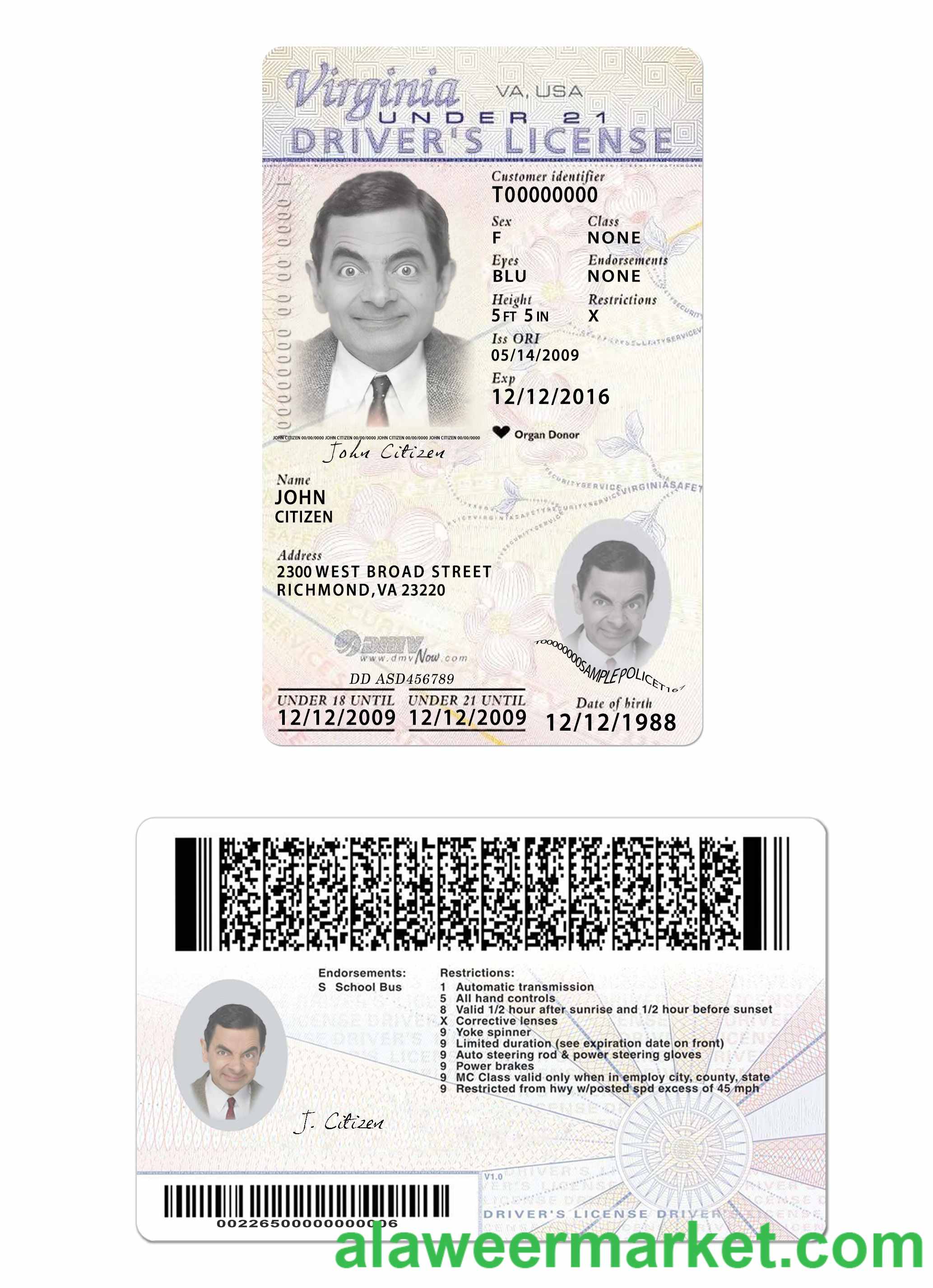 USA Virginia driving license under 21 new version